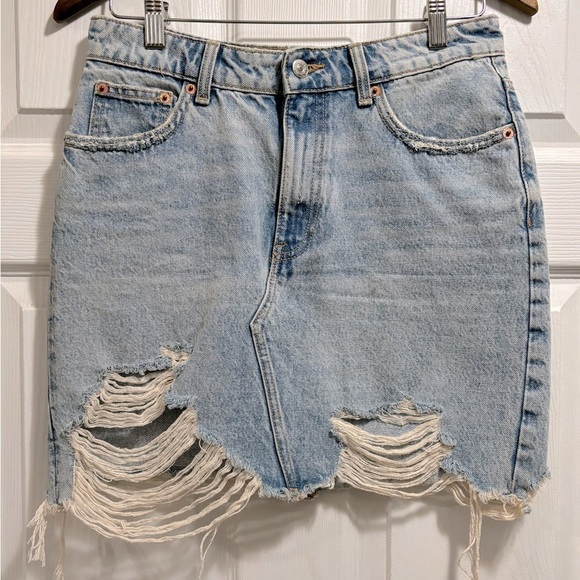 Zara Dresses & Skirts - ZARA Distressed Denim Jean Skirt Mini Size Medium